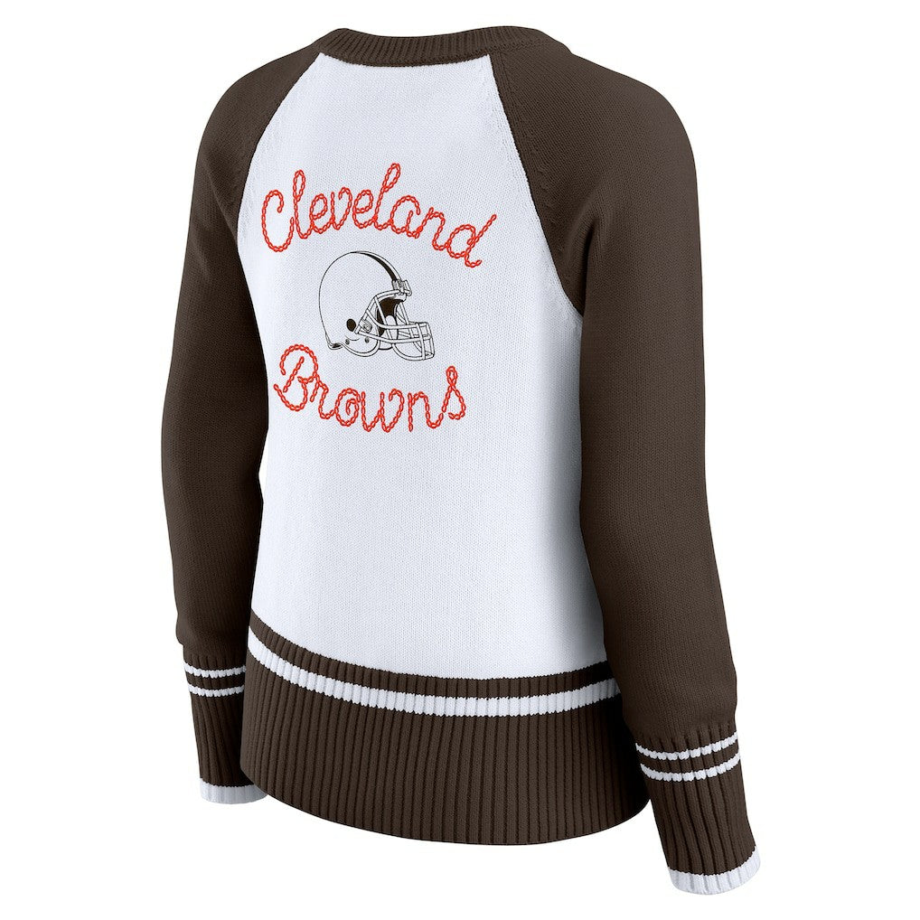 Cleveland Browns WEAR by Erin Andrews Women's Colorblock Raglan Sweater - White/Brown - NFL