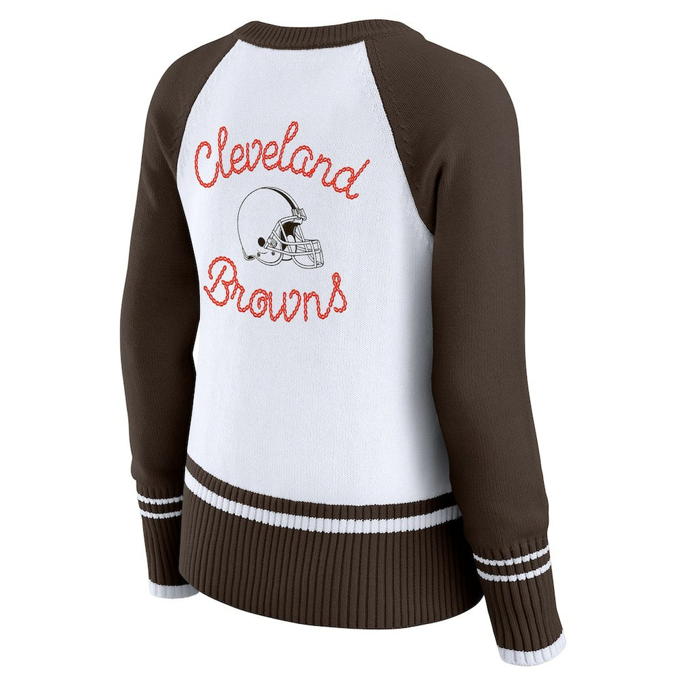 Cleveland Browns WEAR by Erin Andrews Women's Colorblock Raglan Sweater - White/Brown - NFL