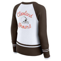 Cleveland Browns WEAR by Erin Andrews Women's Colorblock Raglan Sweater - White/Brown - NFL