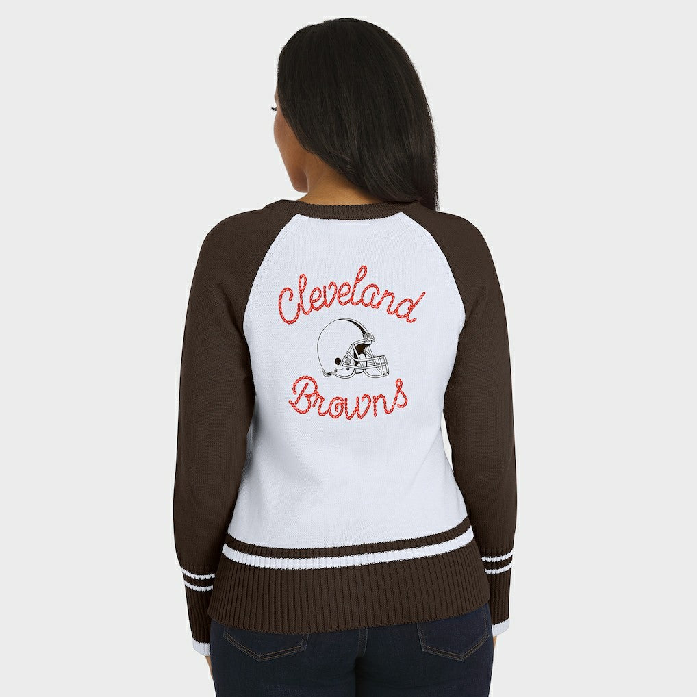 Cleveland Browns WEAR by Erin Andrews Women's Colorblock Raglan Sweater - White/Brown - NFL