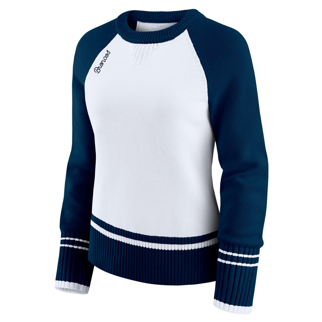Denver Broncos WEAR by Erin Andrews Women's Colorblock Raglan Sweater - White/Navy - NFL