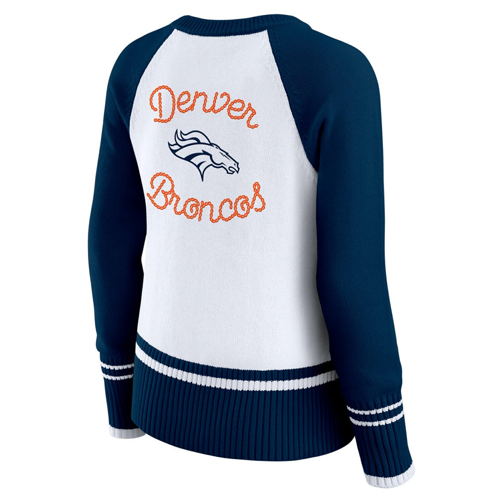 Denver Broncos WEAR by Erin Andrews Women's Colorblock Raglan Sweater - White/Navy - NFL