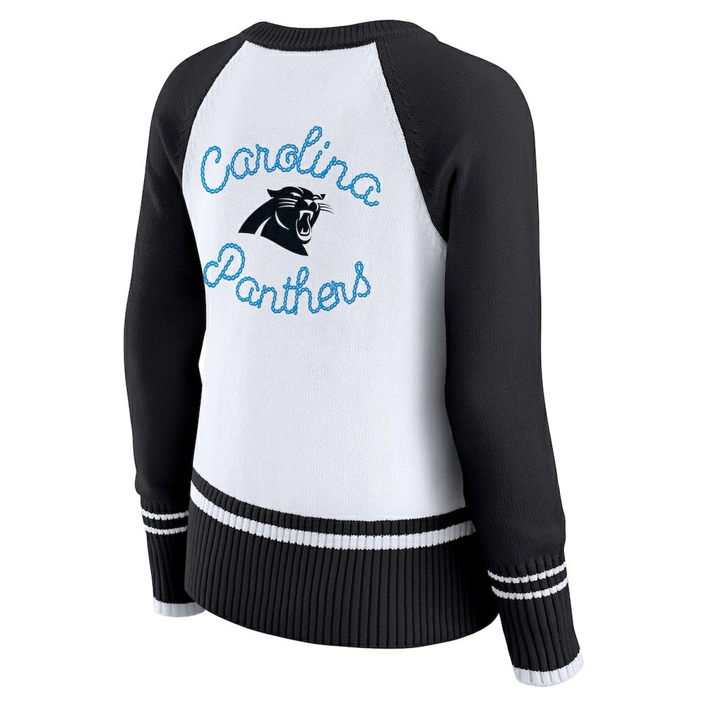 Carolina Panthers WEAR by Erin Andrews Women's Colorblock Raglan Sweater - White/Black - NFL