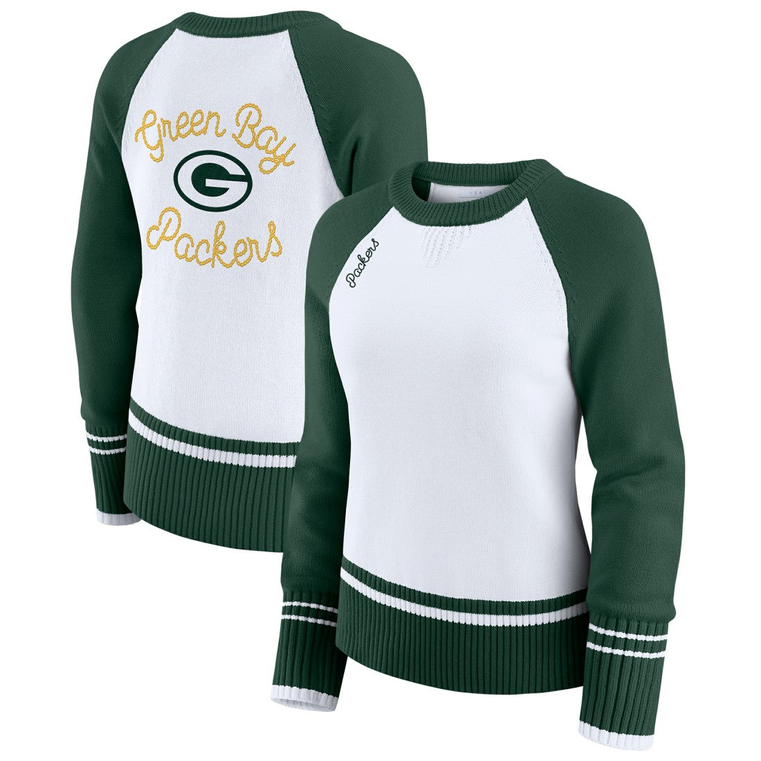 Green Bay Packers WEAR by Erin Andrews Women's Colorblock Raglan Sweater - White/Green - NFL