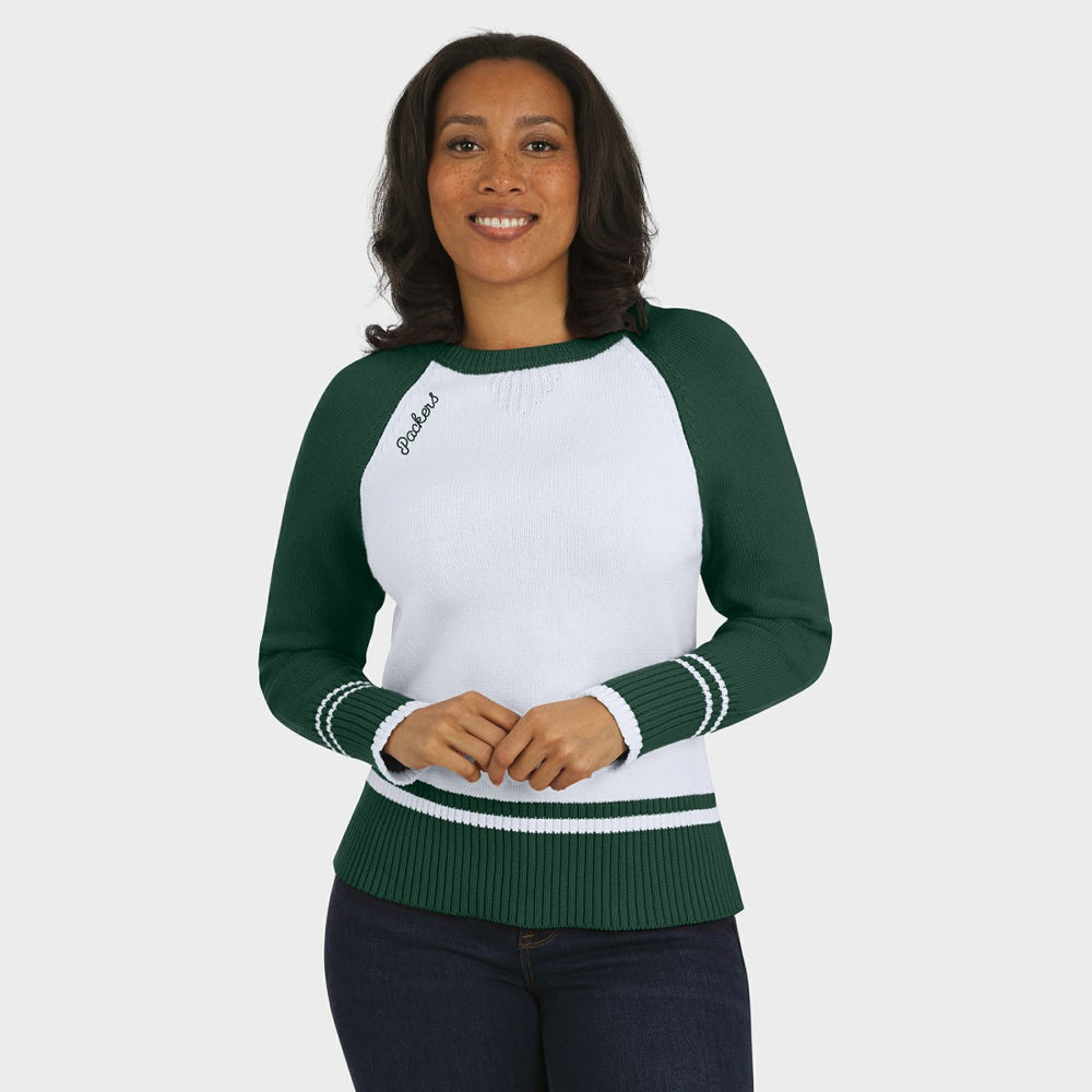 Green Bay Packers WEAR by Erin Andrews Women's Colorblock Raglan Sweater - White/Green - NFL