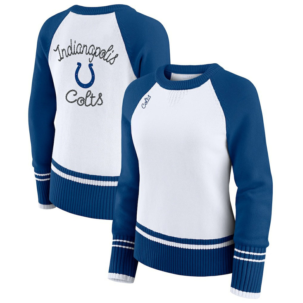 Indianapolis Colts WEAR by Erin Andrews Women's Colorblock Raglan Sweater - White/Royal - NFL