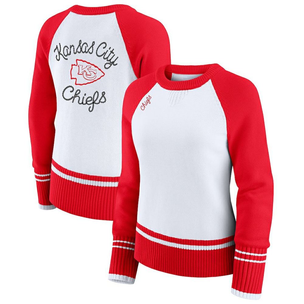 Kansas City Chiefs WEAR by Erin Andrews Women's Colorblock Raglan Sweater - White/Red - NFL