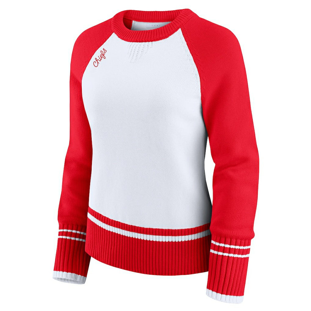 Kansas City Chiefs WEAR by Erin Andrews Women's Colorblock Raglan Sweater - White/Red - NFL