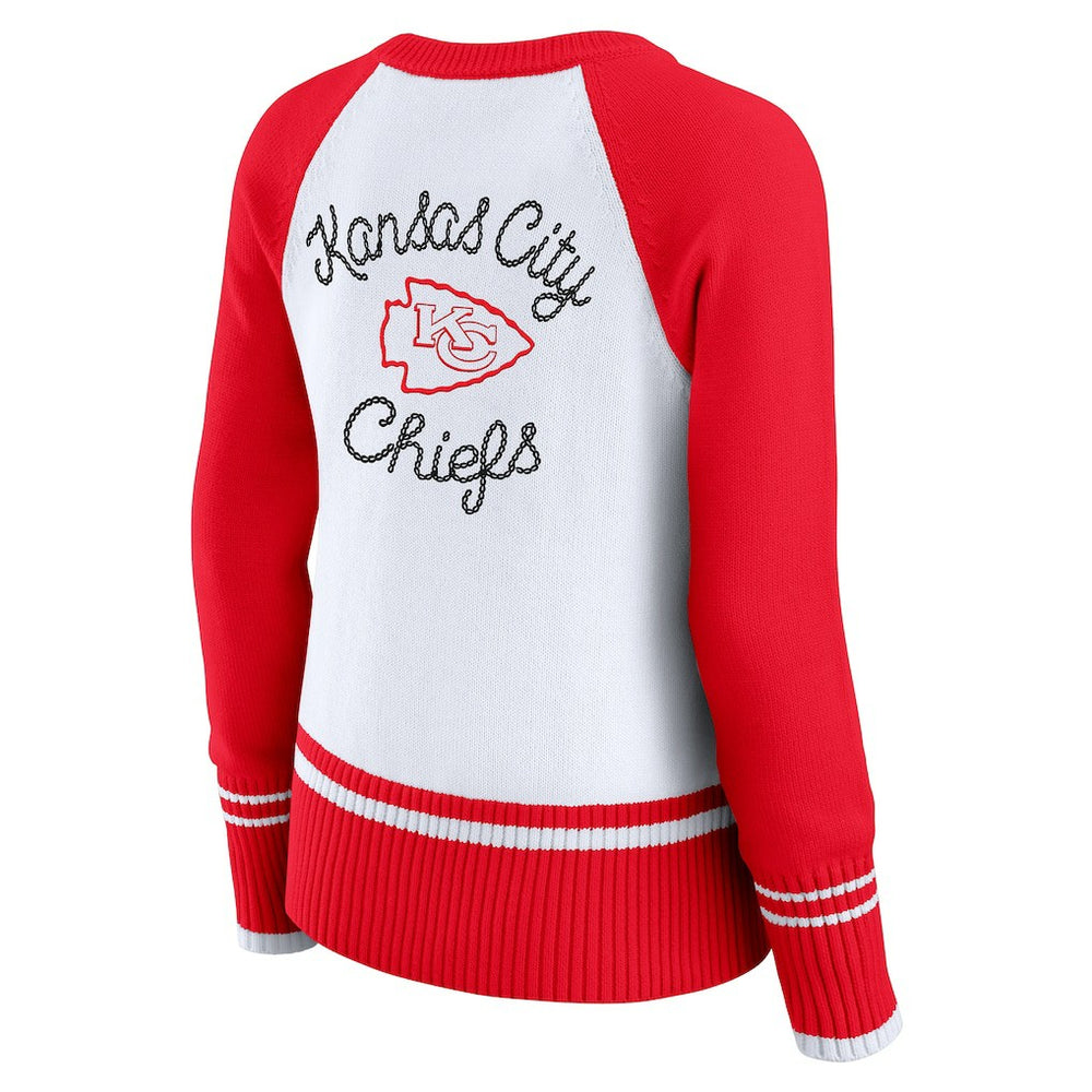 Kansas City Chiefs WEAR by Erin Andrews Women's Colorblock Raglan Sweater - White/Red - NFL