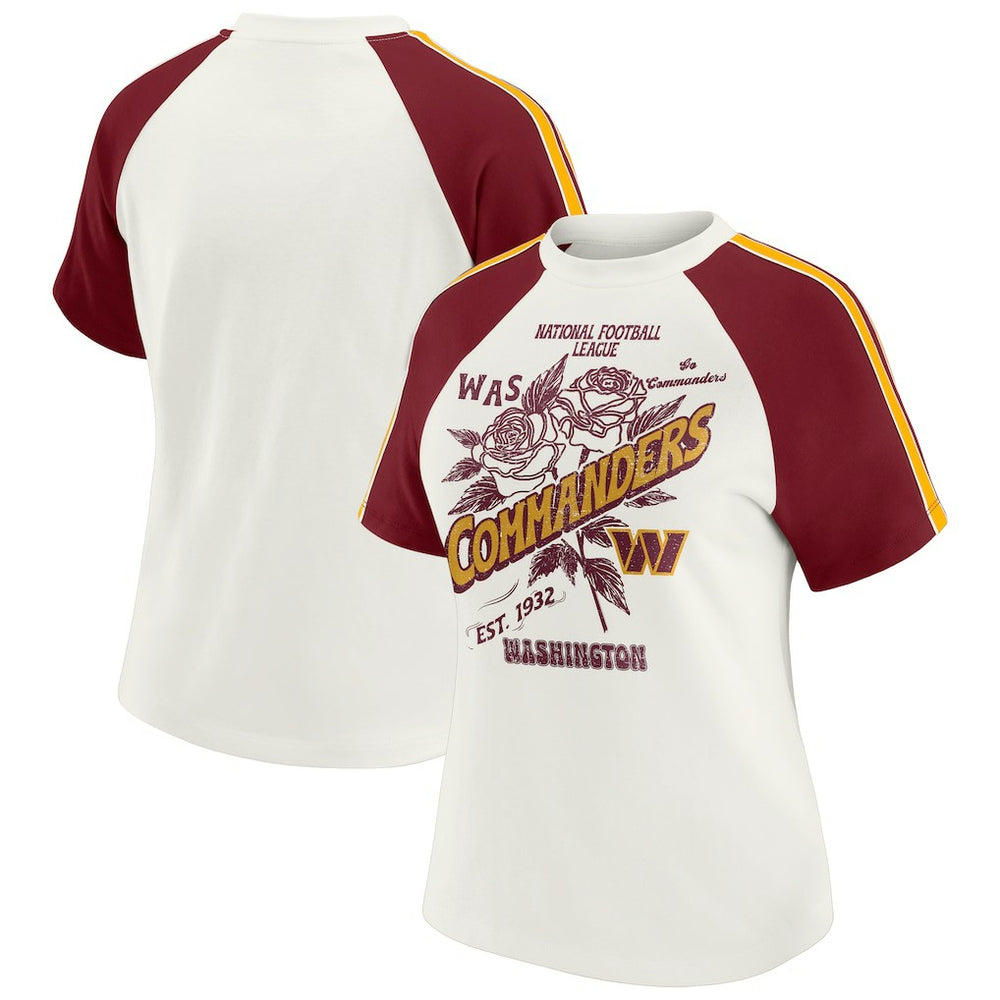 Washington Commanders WEAR by Erin Andrews Women's Sleeve Stripe Distressed Raglan T-Shirt - White - NFL