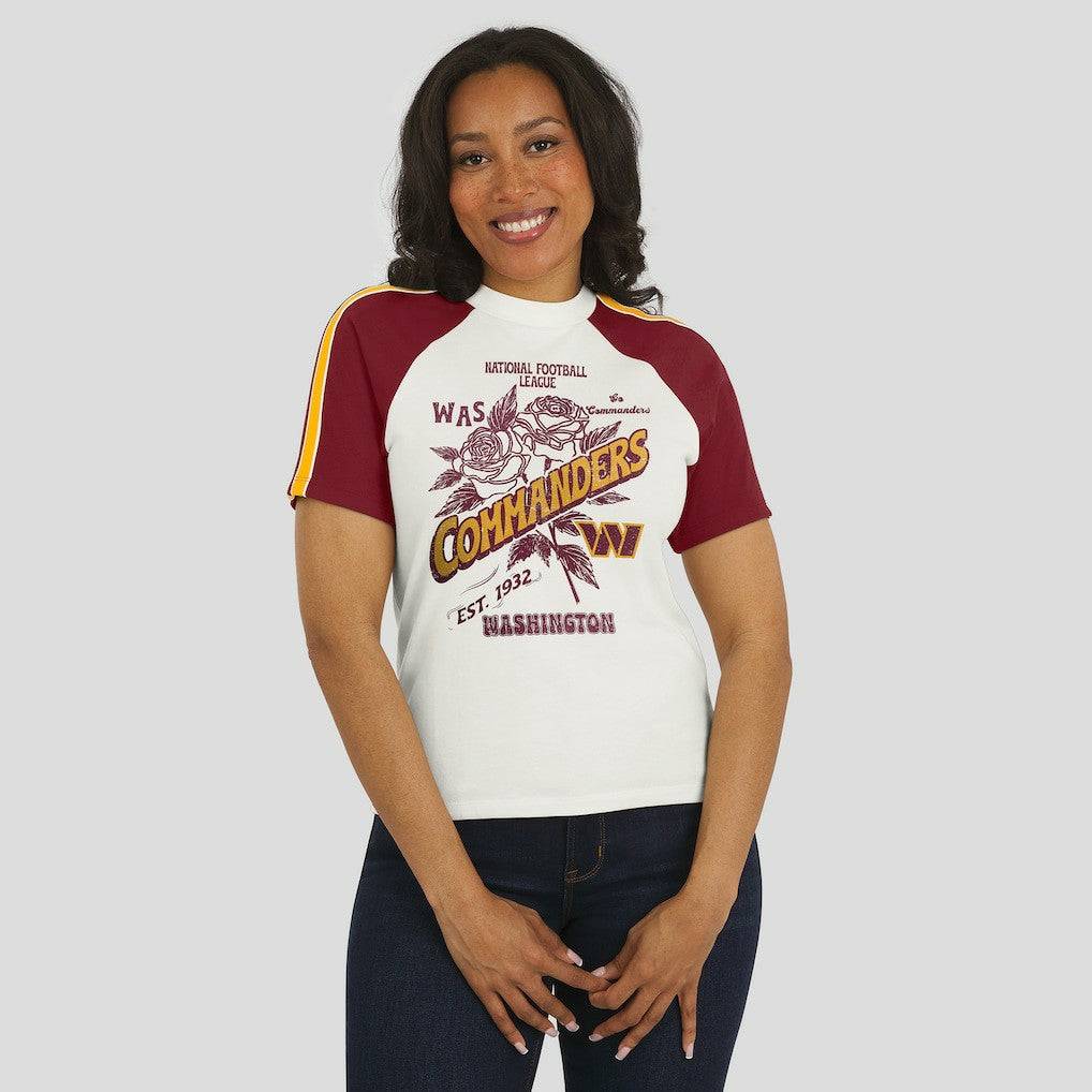 Washington Commanders WEAR by Erin Andrews Women's Sleeve Stripe Distressed Raglan T-Shirt - White - NFL