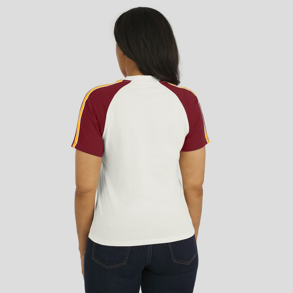 Washington Commanders WEAR by Erin Andrews Women's Sleeve Stripe Distressed Raglan T-Shirt - White - NFL
