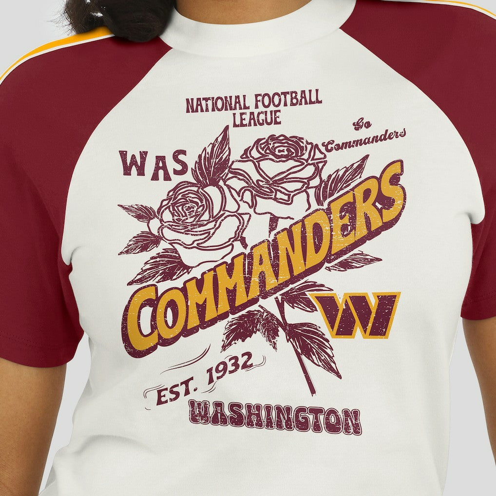Washington Commanders WEAR by Erin Andrews Women's Sleeve Stripe Distressed Raglan T-Shirt - White - NFL