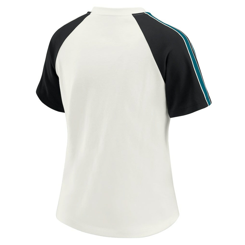 Jacksonville Jaguars WEAR by Erin Andrews Women's Sleeve Stripe Distressed Raglan T-Shirt - White - NFL