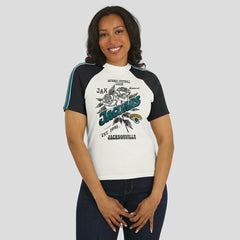 Jacksonville Jaguars WEAR by Erin Andrews Women's Sleeve Stripe Distressed Raglan T-Shirt - White - NFL