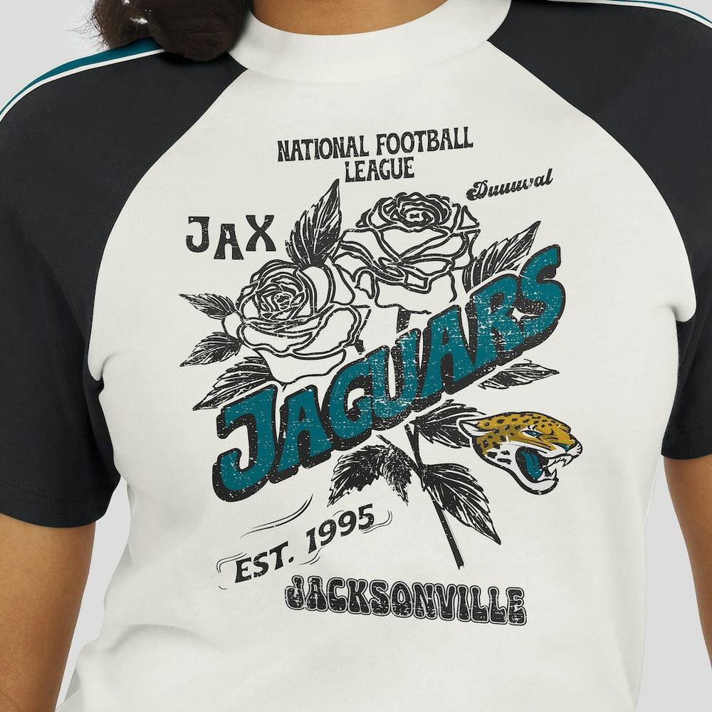 Jacksonville Jaguars WEAR by Erin Andrews Women's Sleeve Stripe Distressed Raglan T-Shirt - White - NFL