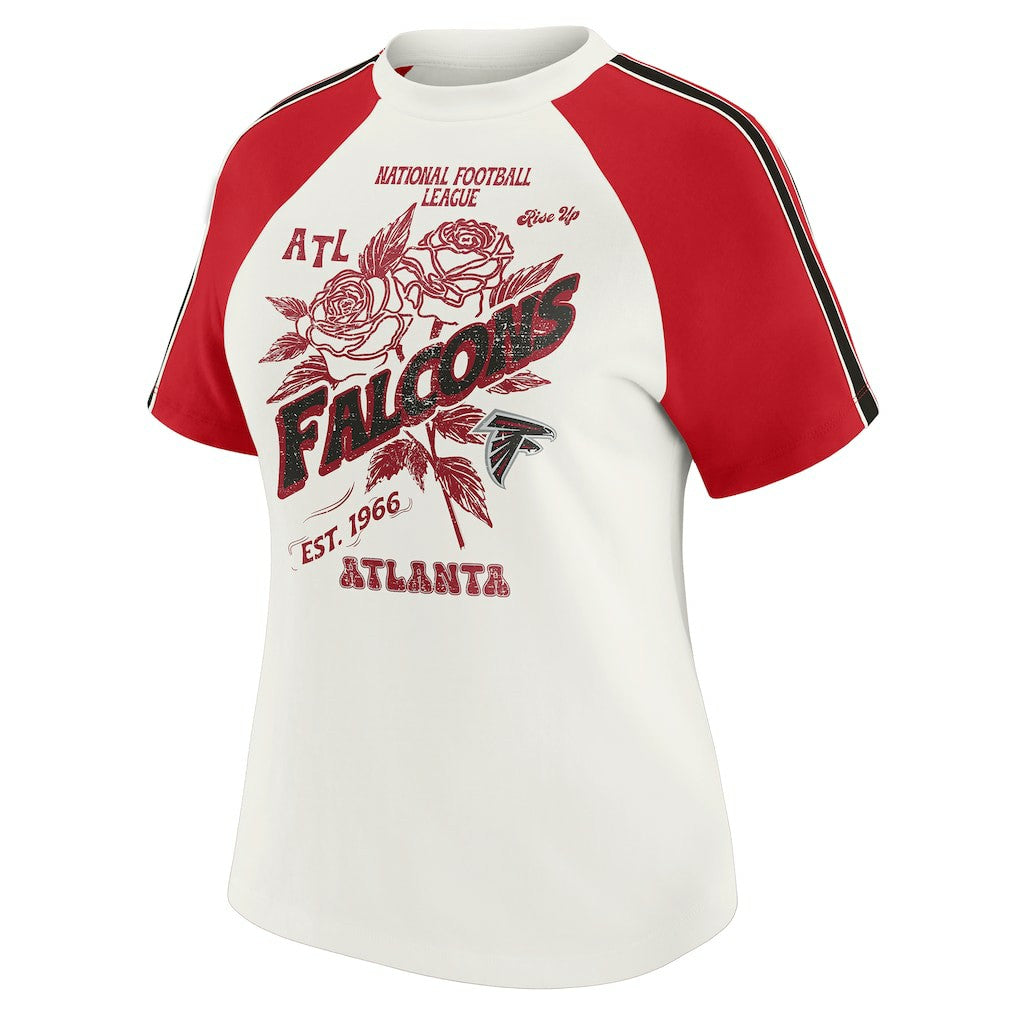 Atlanta Falcons WEAR by Erin Andrews Women's Sleeve Stripe Distressed Raglan T-Shirt - White - NFL