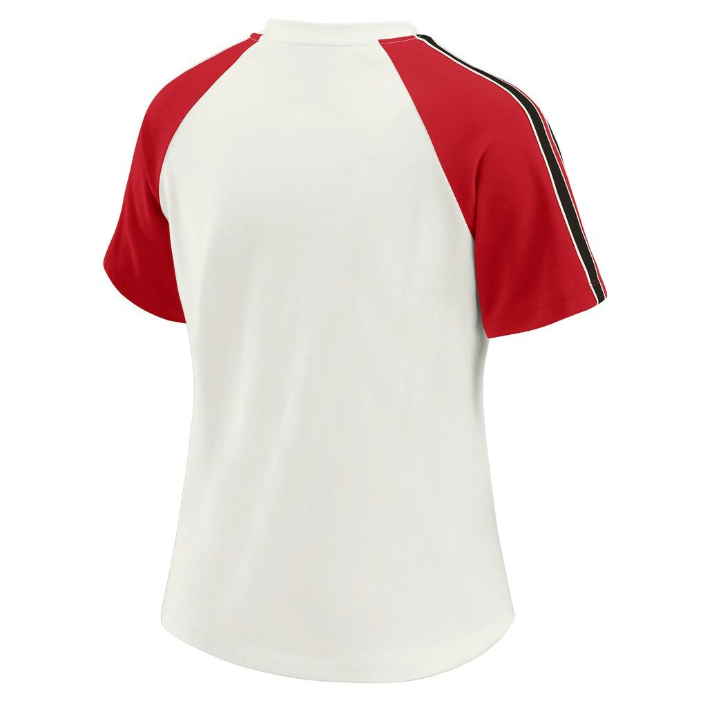 Atlanta Falcons WEAR by Erin Andrews Women's Sleeve Stripe Distressed Raglan T-Shirt - White - NFL