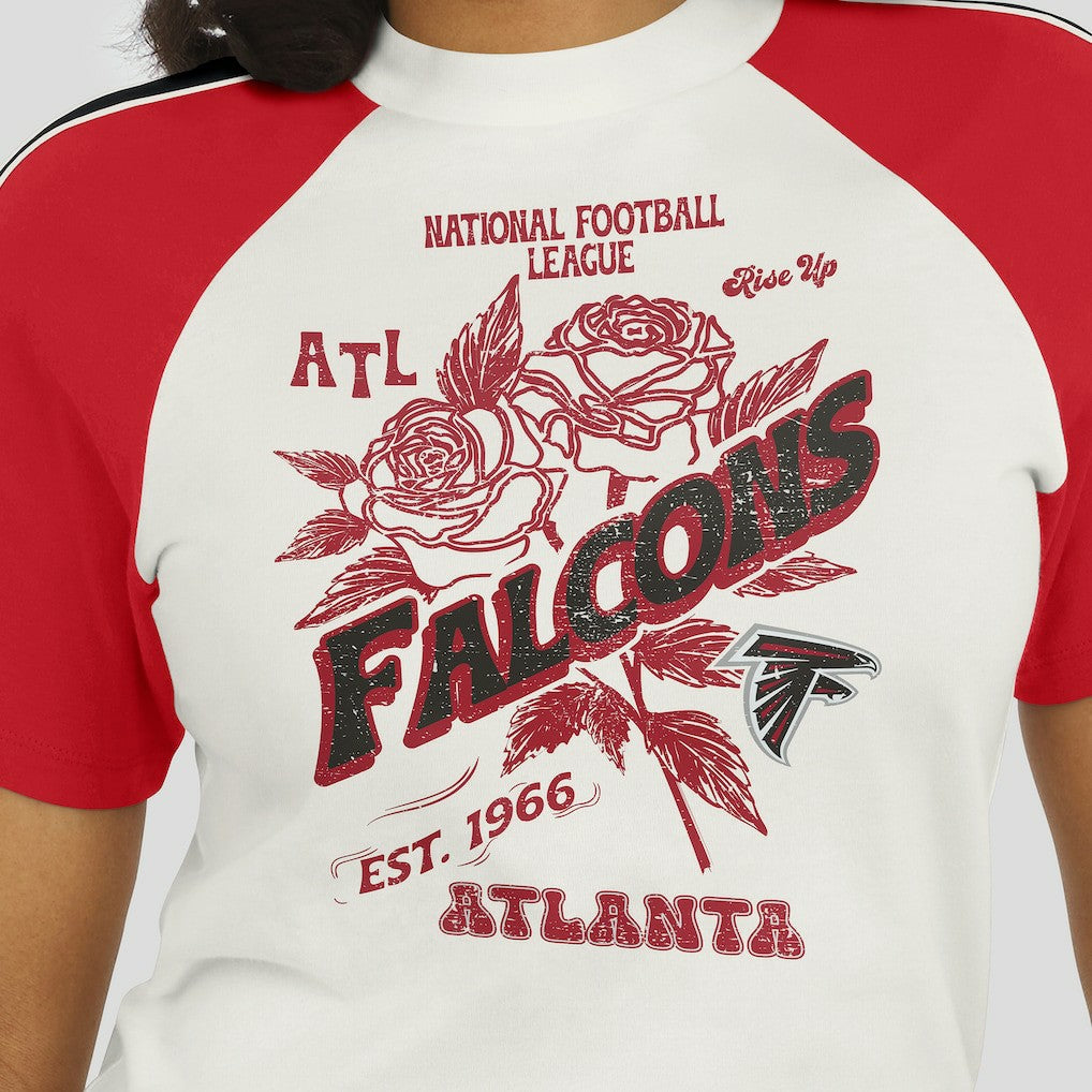 Atlanta Falcons WEAR by Erin Andrews Women's Sleeve Stripe Distressed Raglan T-Shirt - White - NFL