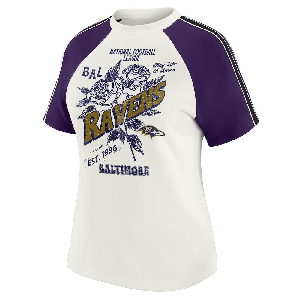 Baltimore Ravens WEAR by Erin Andrews Women's Sleeve Stripe Distressed Raglan T-Shirt - White - NFL