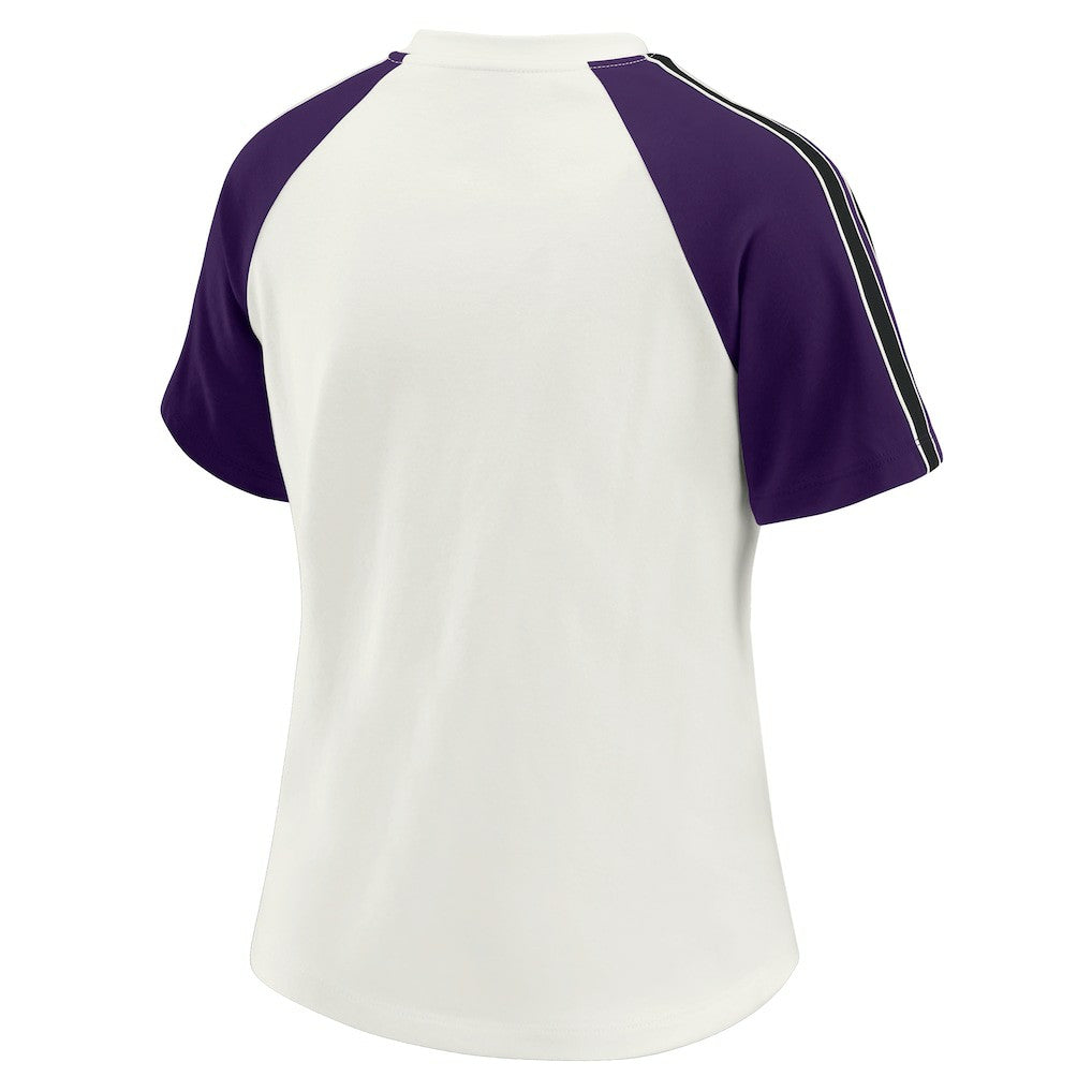 Baltimore Ravens WEAR by Erin Andrews Women's Sleeve Stripe Distressed Raglan T-Shirt - White - NFL