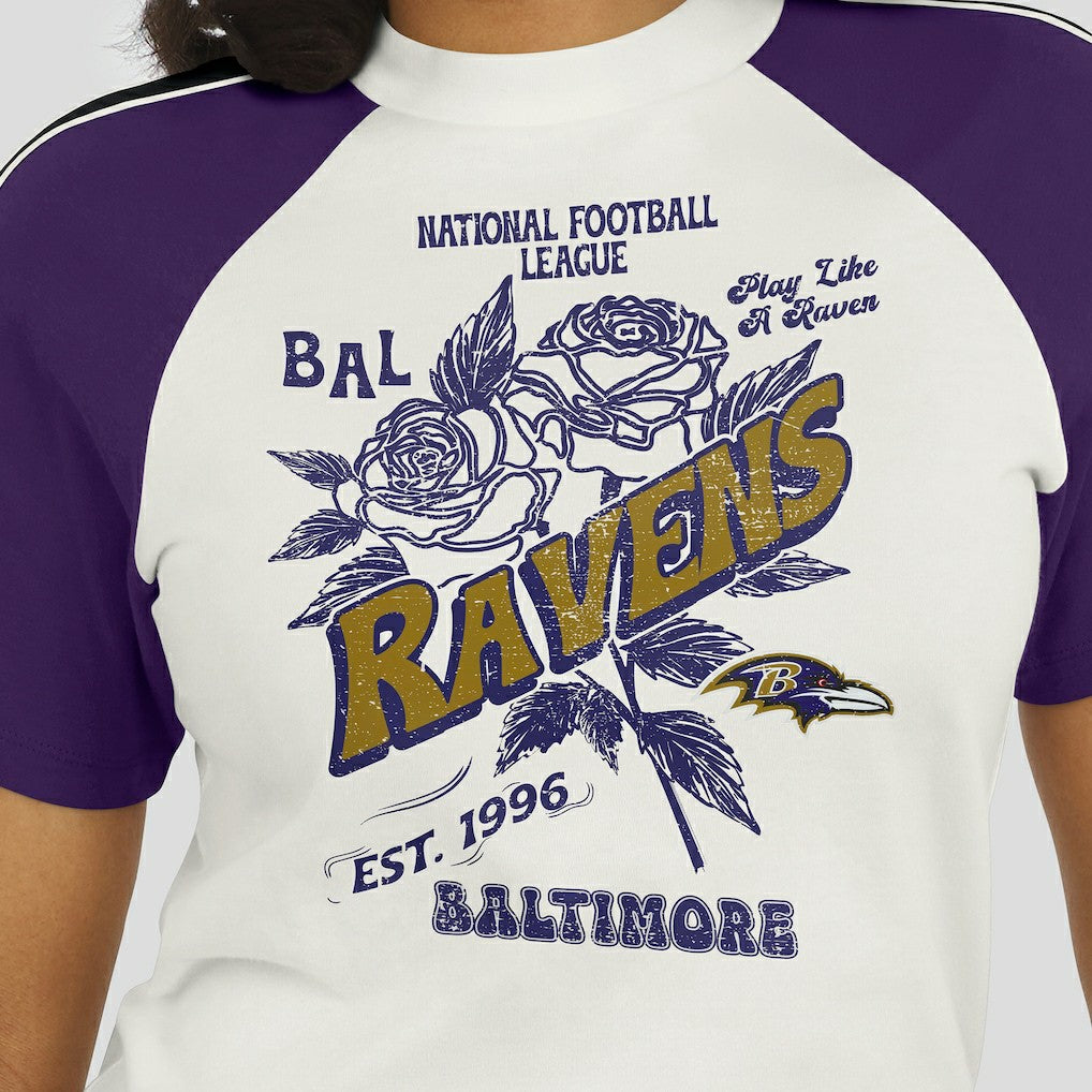 Baltimore Ravens WEAR by Erin Andrews Women's Sleeve Stripe Distressed Raglan T-Shirt - White - NFL