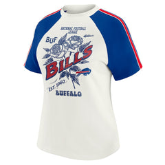 Buffalo Bills WEAR by Erin Andrews Women's Sleeve Stripe Distressed Raglan T-Shirt - White - NFL