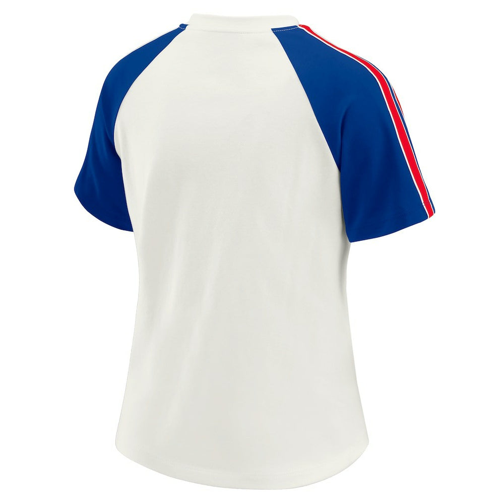 Buffalo Bills WEAR by Erin Andrews Women's Sleeve Stripe Distressed Raglan T-Shirt - White - NFL