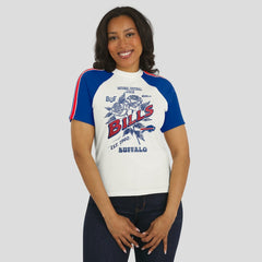 Buffalo Bills WEAR by Erin Andrews Women's Sleeve Stripe Distressed Raglan T-Shirt - White - NFL