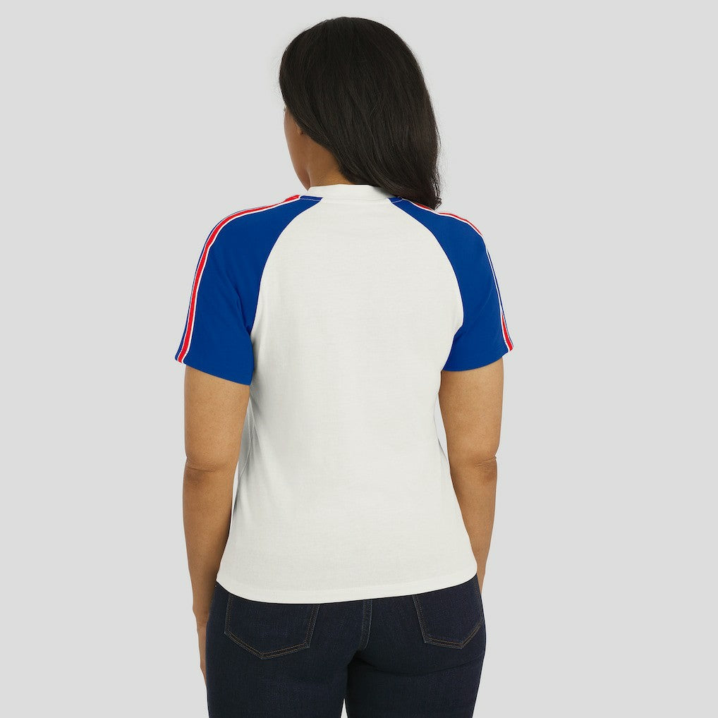 Buffalo Bills WEAR by Erin Andrews Women's Sleeve Stripe Distressed Raglan T-Shirt - White - NFL