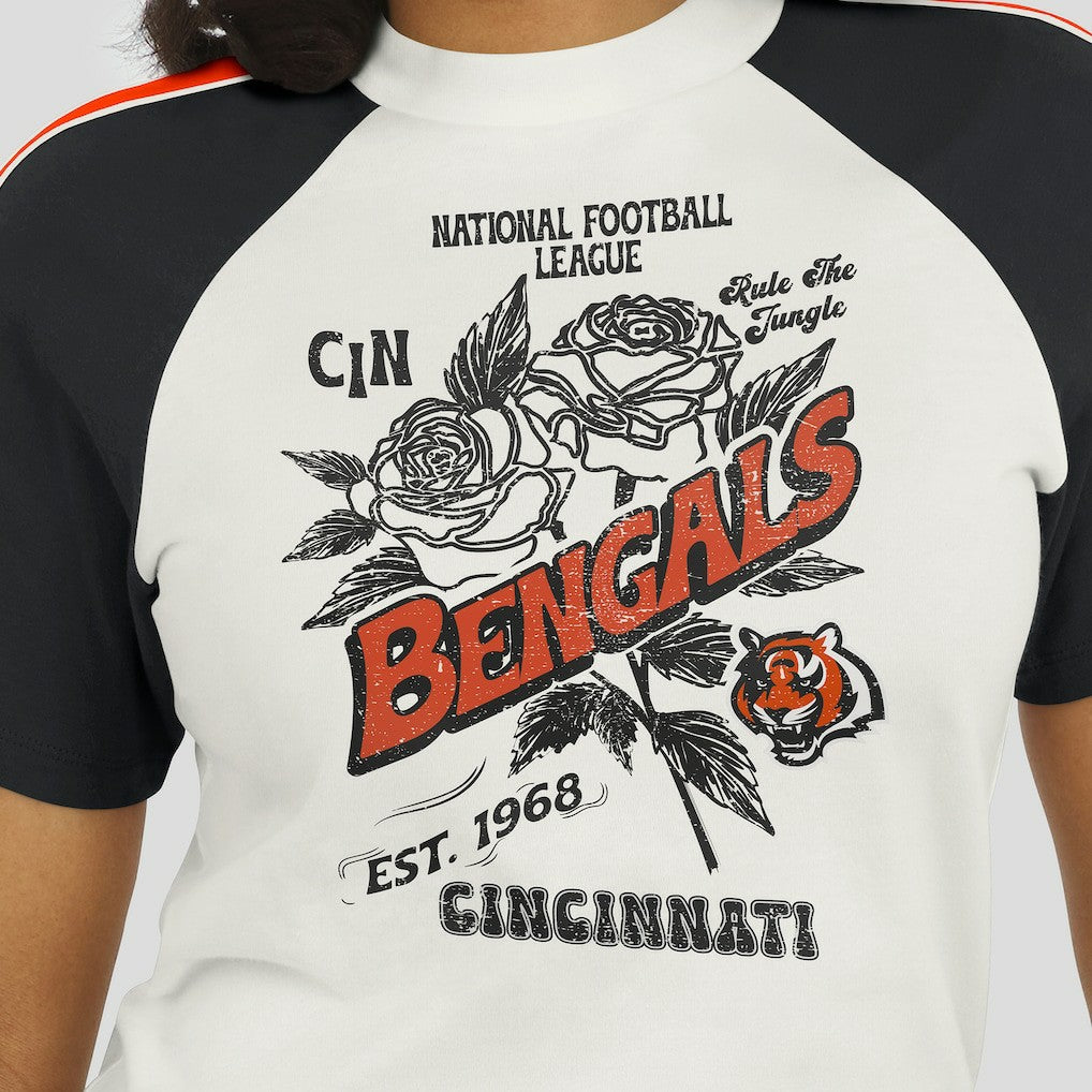 Cincinnati Bengals WEAR by Erin Andrews Women's Sleeve Stripe Distressed Raglan T-Shirt - White - NFL