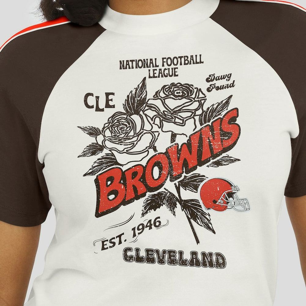 Cleveland Browns WEAR by Erin Andrews Women's Sleeve Stripe Distressed Raglan T-Shirt - White - NFL