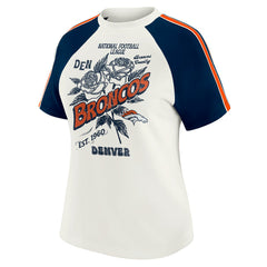 Denver Broncos WEAR by Erin Andrews Women's Sleeve Stripe Distressed Raglan T-Shirt - White - NFL