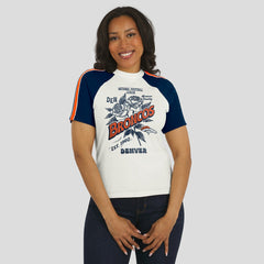 Denver Broncos WEAR by Erin Andrews Women's Sleeve Stripe Distressed Raglan T-Shirt - White - NFL