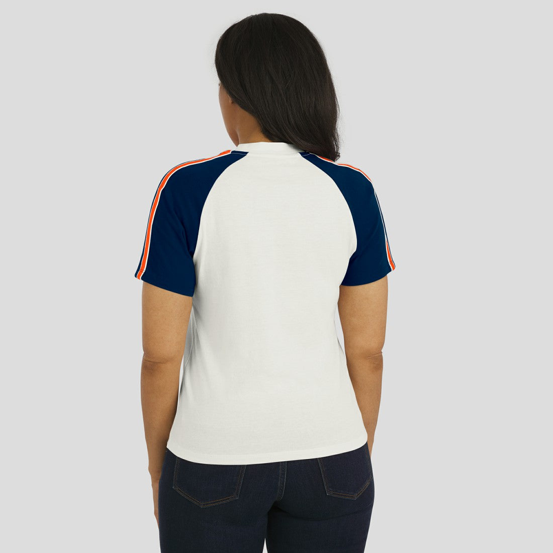Denver Broncos WEAR by Erin Andrews Women's Sleeve Stripe Distressed Raglan T-Shirt - White - NFL