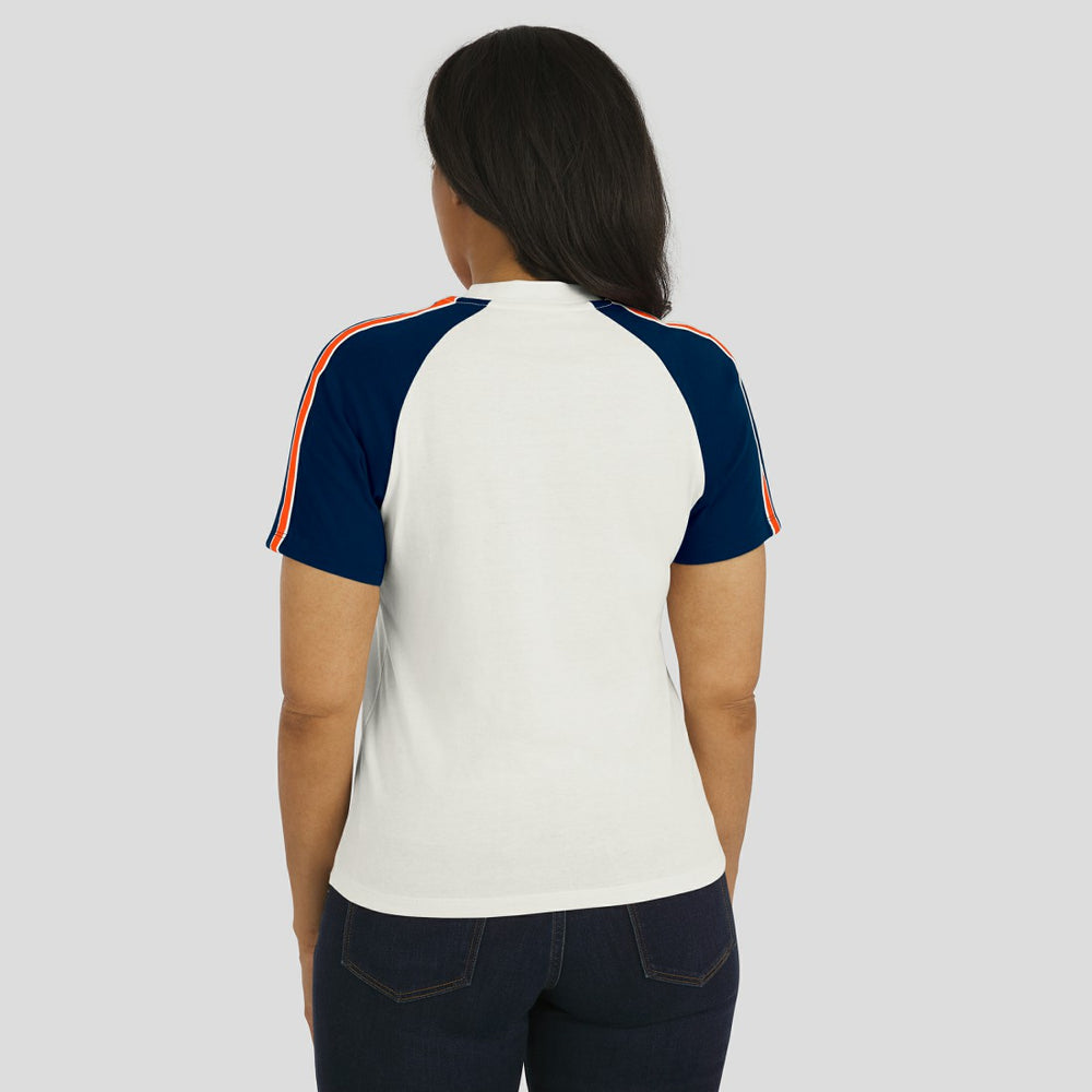 Denver Broncos WEAR by Erin Andrews Women's Sleeve Stripe Distressed Raglan T-Shirt - White - NFL