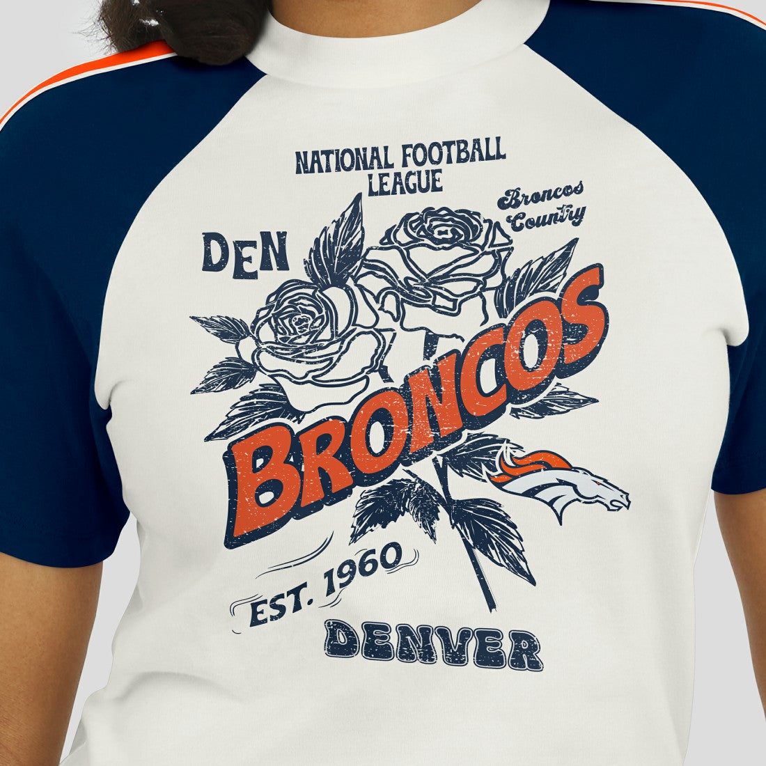 Denver Broncos WEAR by Erin Andrews Women's Sleeve Stripe Distressed Raglan T-Shirt - White - NFL