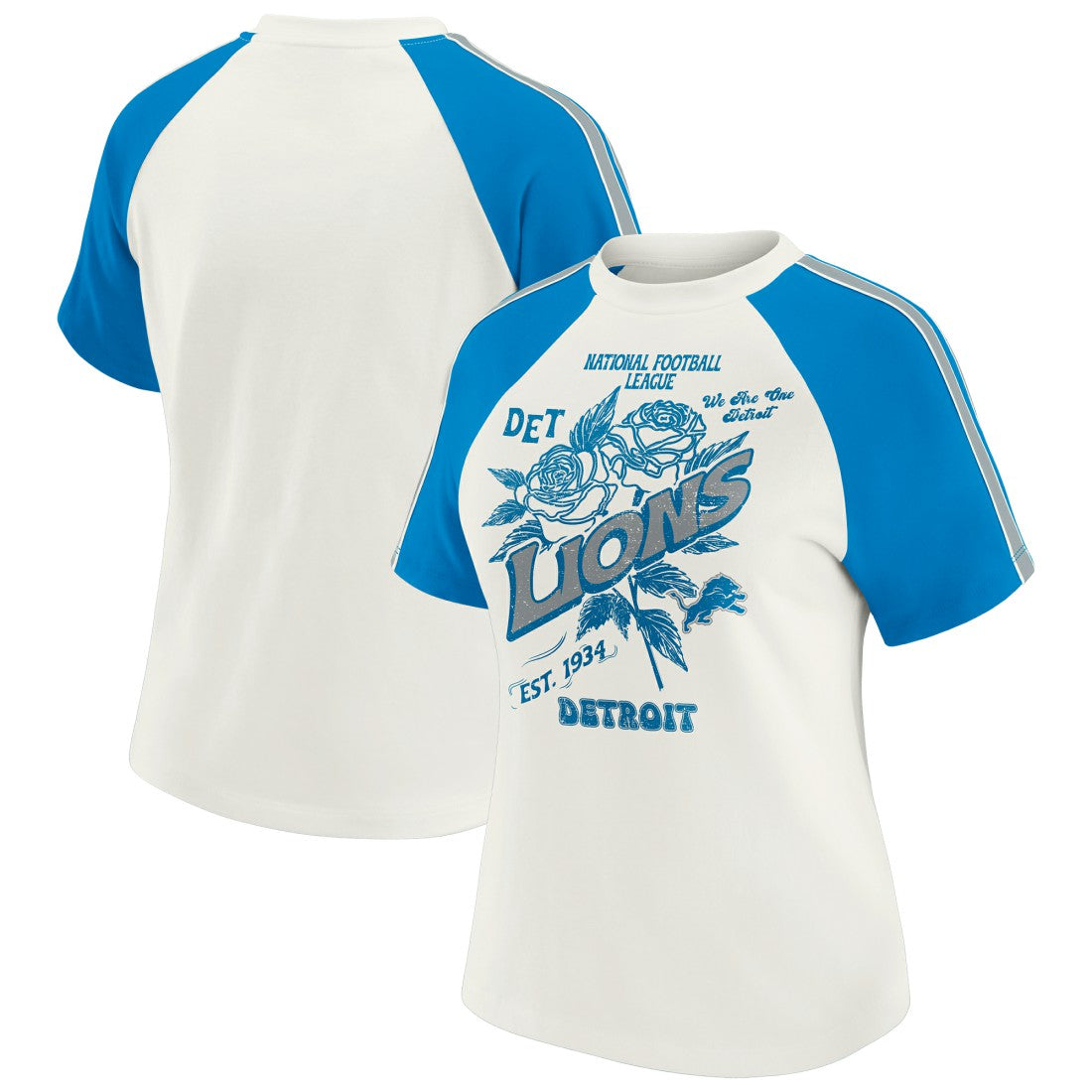 Detroit Lions WEAR by Erin Andrews Women's Sleeve Stripe Distressed Raglan T-Shirt - White - NFL