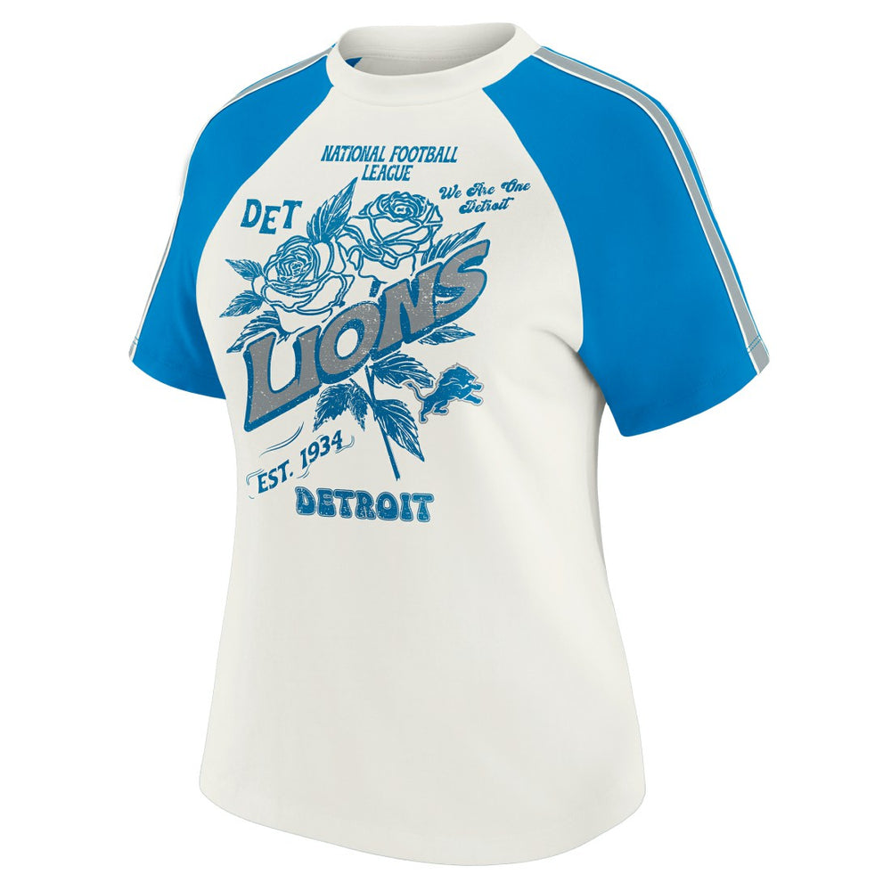 Detroit Lions WEAR by Erin Andrews Women's Sleeve Stripe Distressed Raglan T-Shirt - White - NFL