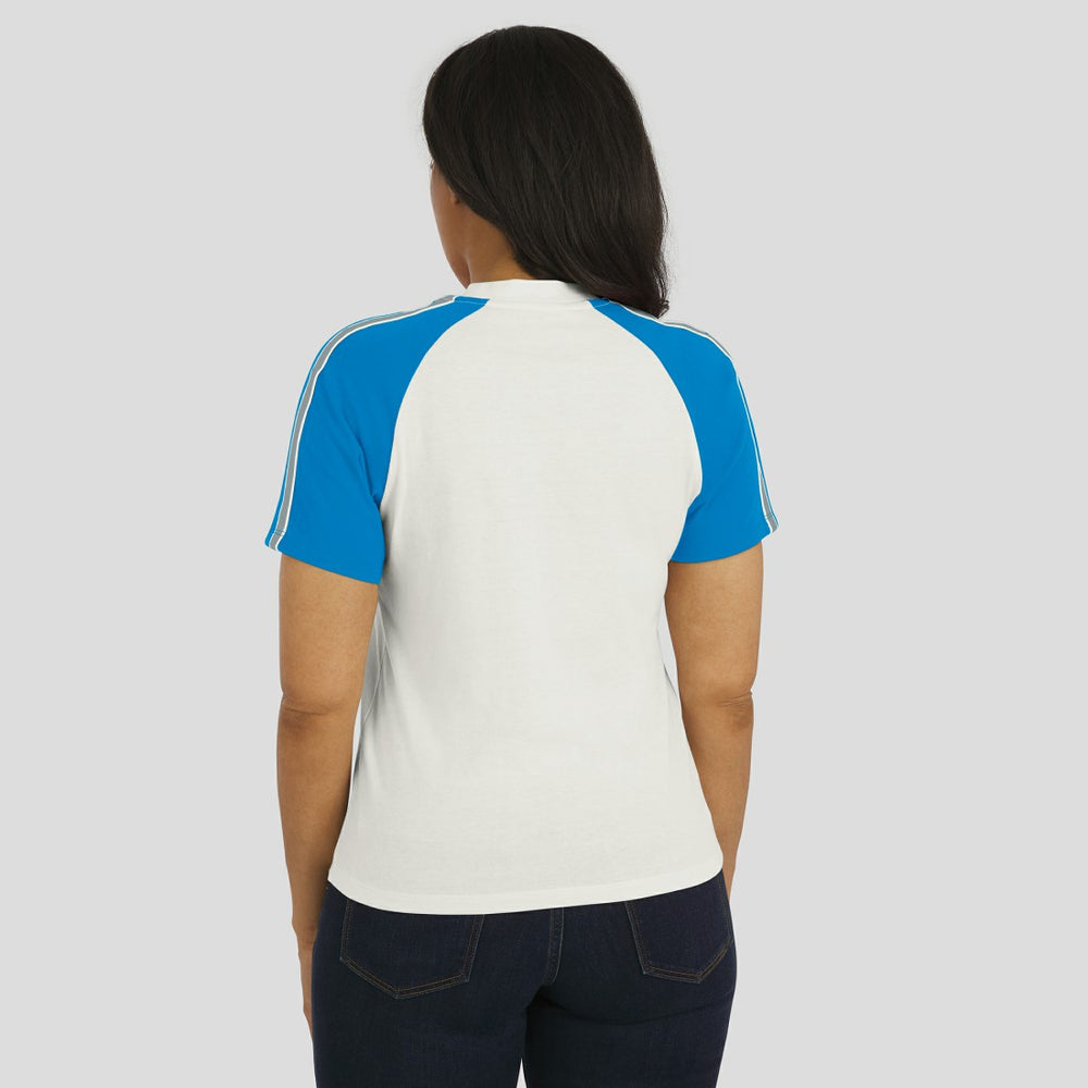 Detroit Lions WEAR by Erin Andrews Women's Sleeve Stripe Distressed Raglan T-Shirt - White - NFL