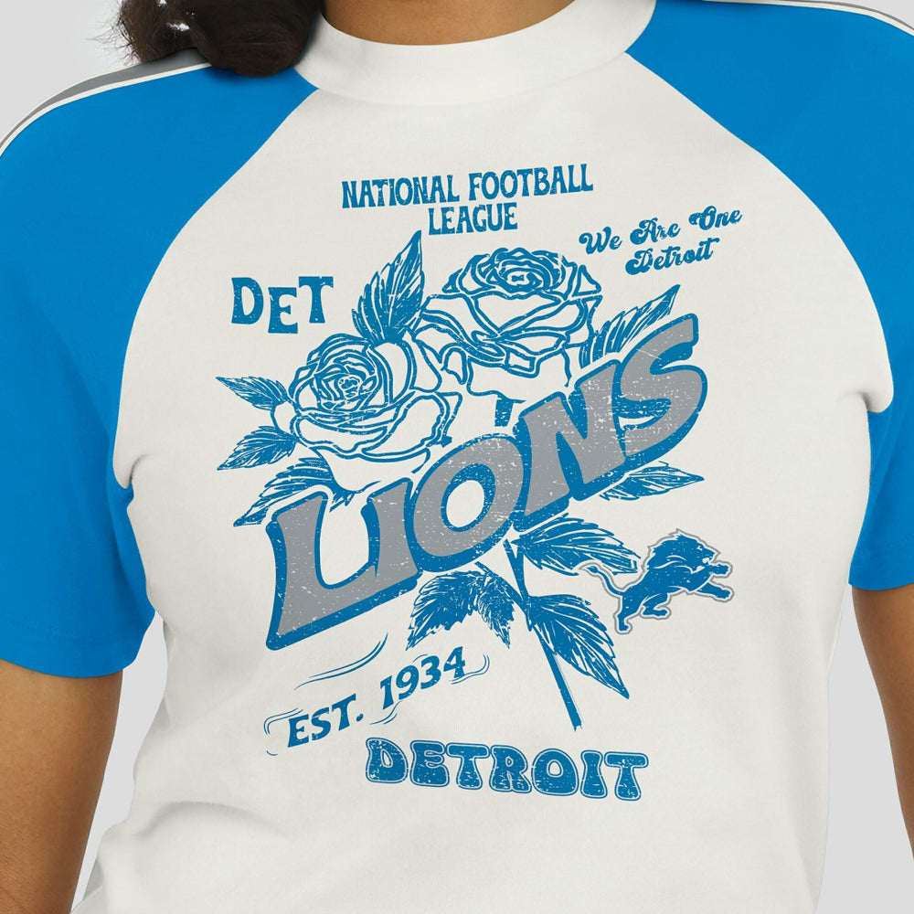 Detroit Lions WEAR by Erin Andrews Women's Sleeve Stripe Distressed Raglan T-Shirt - White - NFL