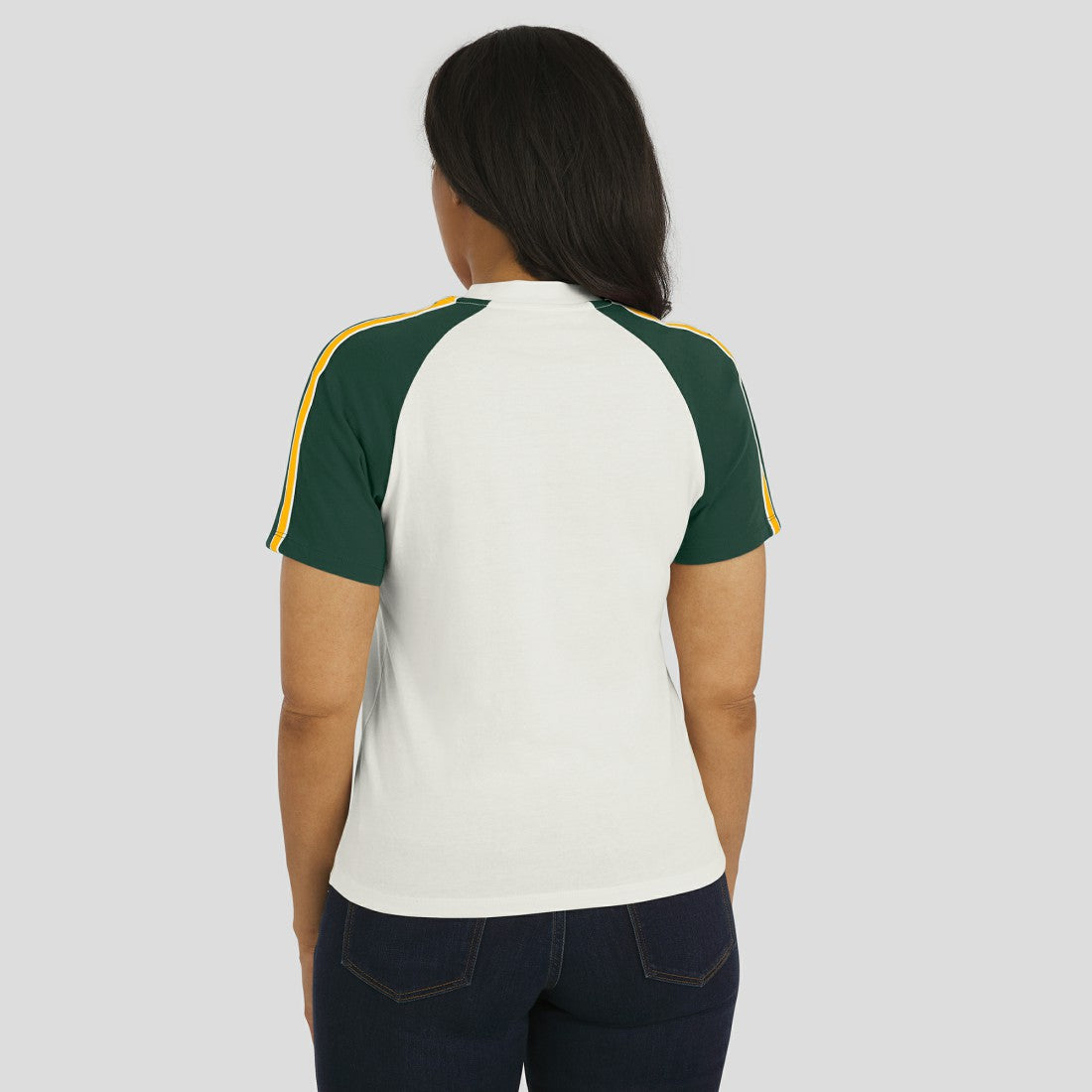 Green Bay Packers WEAR by Erin Andrews Women's Sleeve Stripe Distressed Raglan T-Shirt - White - NFL