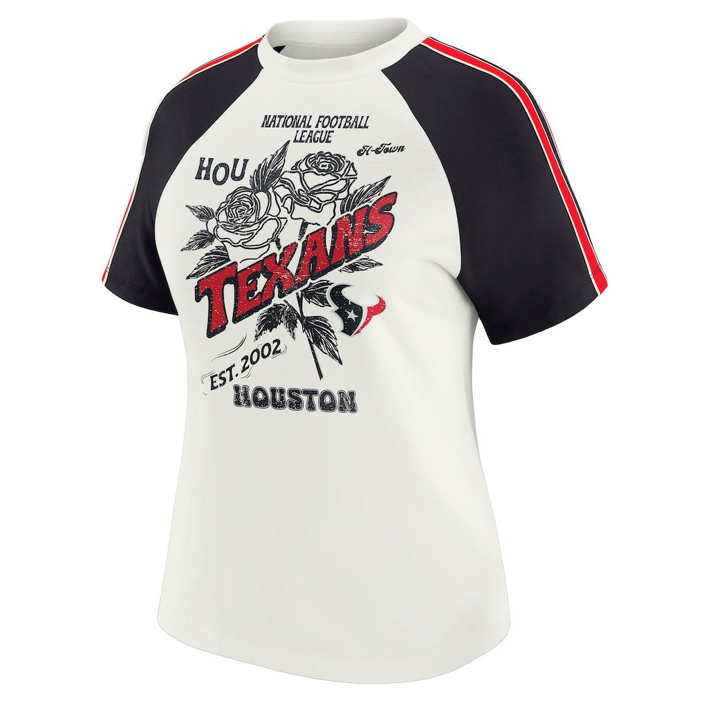 Houston Texans WEAR by Erin Andrews Women's Sleeve Stripe Distressed Raglan T-Shirt - White - NFL