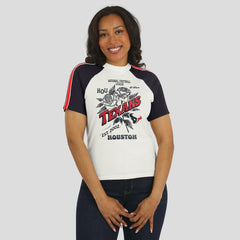 Houston Texans WEAR by Erin Andrews Women's Sleeve Stripe Distressed Raglan T-Shirt - White - NFL