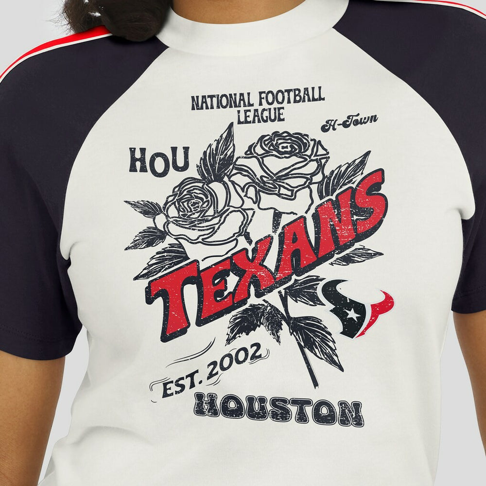 Houston Texans WEAR by Erin Andrews Women's Sleeve Stripe Distressed Raglan T-Shirt - White - NFL
