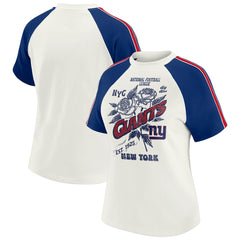 New York Giants WEAR by Erin Andrews Women's Sleeve Stripe Distressed Raglan T-Shirt - White - NFL