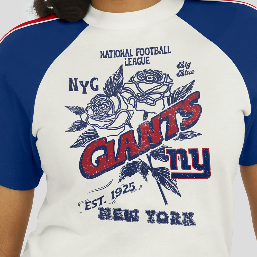 New York Giants WEAR by Erin Andrews Women's Sleeve Stripe Distressed Raglan T-Shirt - White - NFL