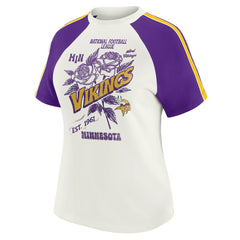 Minnesota Vikings WEAR by Erin Andrews Women's Sleeve Stripe Distressed Raglan T-Shirt - White - NFL
