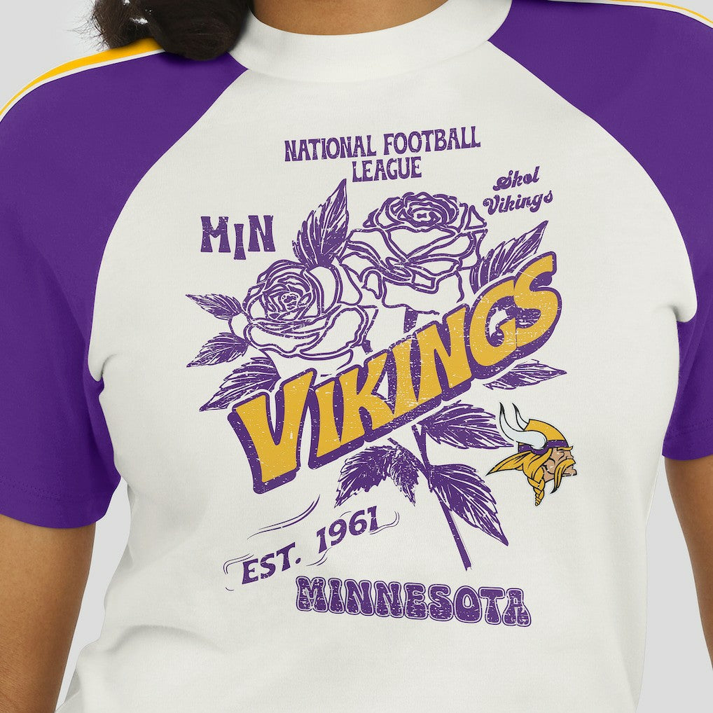 Minnesota Vikings WEAR by Erin Andrews Women's Sleeve Stripe Distressed Raglan T-Shirt - White - NFL