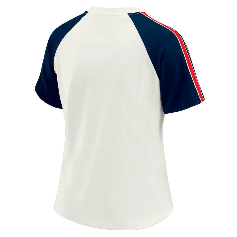 New England Patriots WEAR by Erin Andrews Women's Sleeve Stripe Distressed Raglan T-Shirt - White - NFL